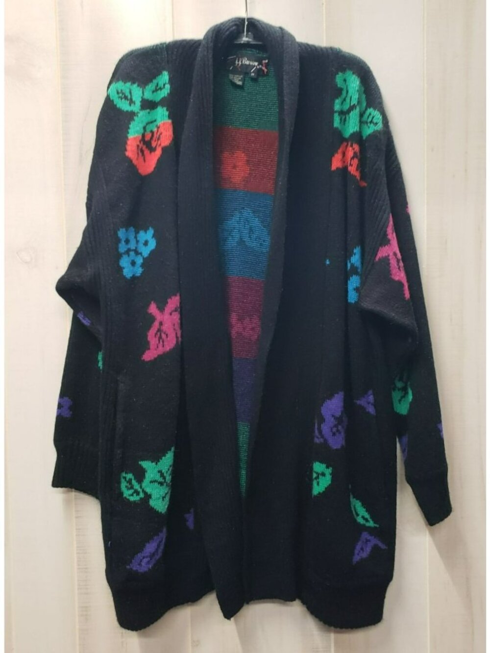 Vintage Floral Long Cardigan Sweater JJ BROWNE, Sz M, 80s 90s Flower Valley Girl
